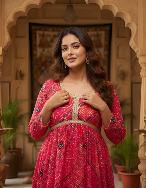 Load image into Gallery viewer, Red Bandhani Print Women Kurti with Pant and Dupatta mahezon
