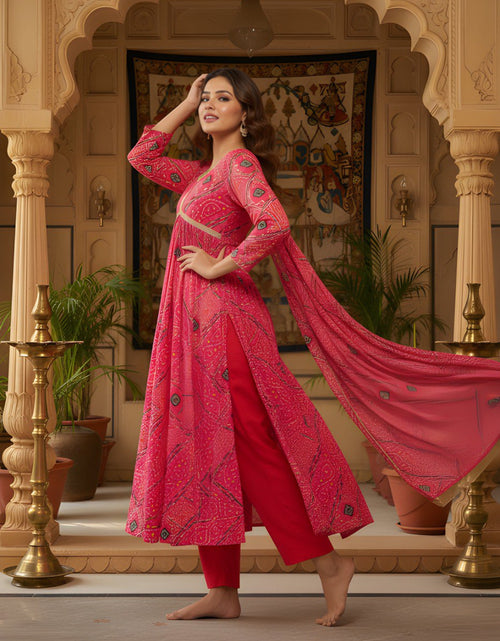 Load image into Gallery viewer, Red Bandhani Print Women Kurti with Pant and Dupatta mahezon
