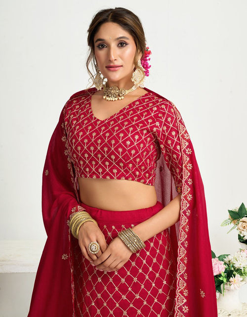 Load image into Gallery viewer, Red Crunchy Silk Ethnic Traditional Indian Couple Wear Same Matching Men Kurta Women Lehenga Blouse Dupatta for Weddings mahezon
