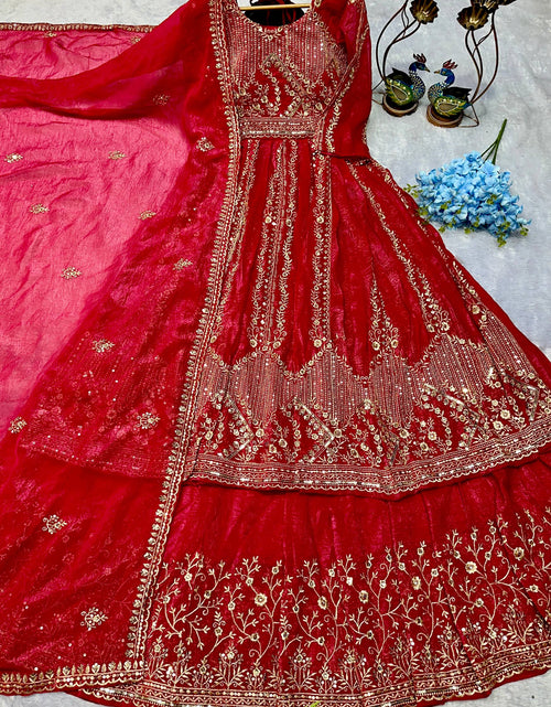 Load image into Gallery viewer, Designer Havy Crunchi Silk With Embroidery Work Gown Lehenga mahezon

