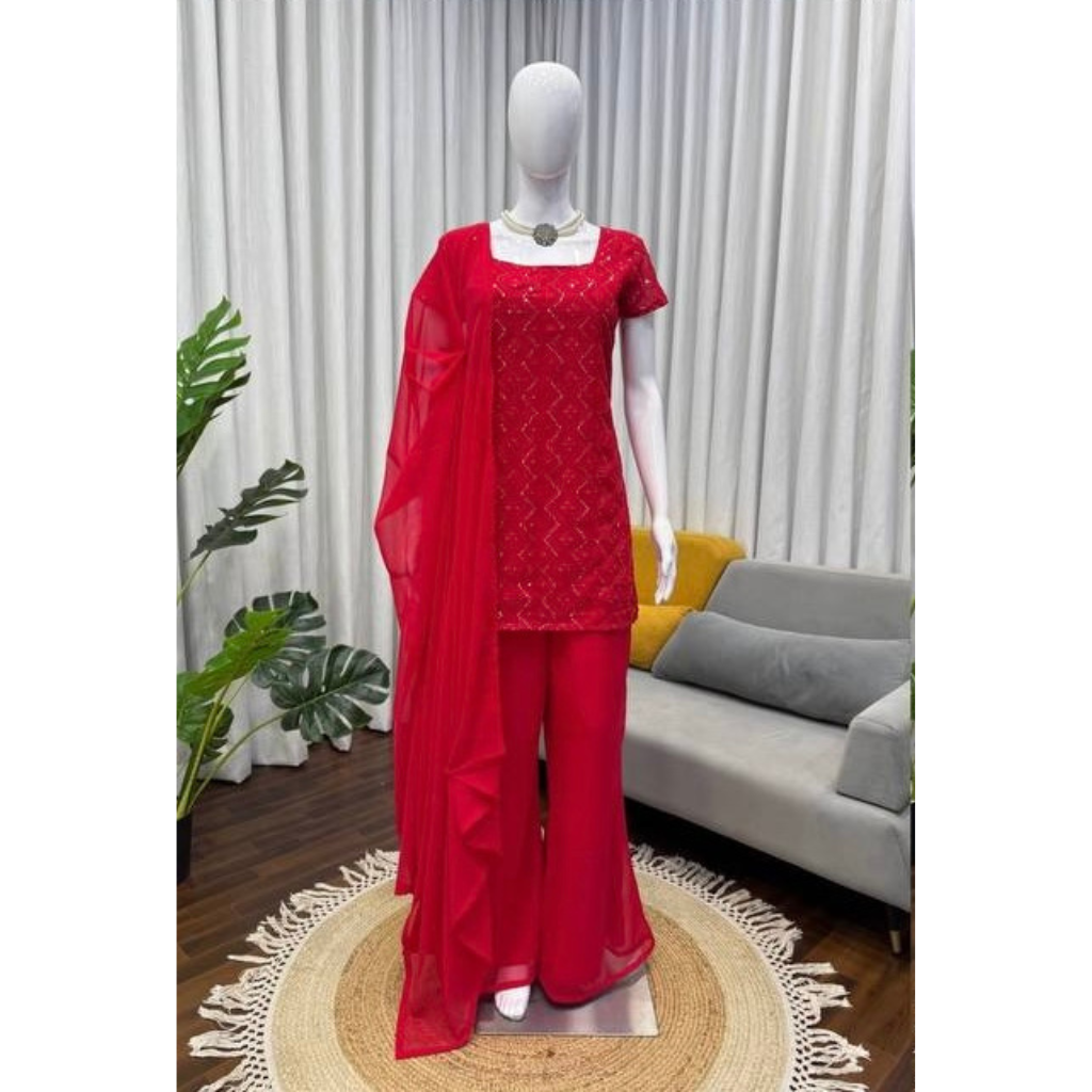 Festive Special Georgette Women Kurti Pant Dupatta Set mahezon