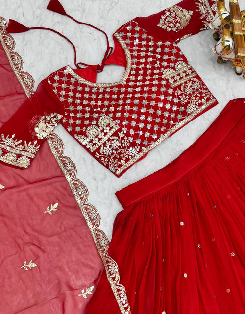 Load image into Gallery viewer, Red Georgette Embroidered Wedding Wear Women Lehenga Choli Dupatta mahezon
