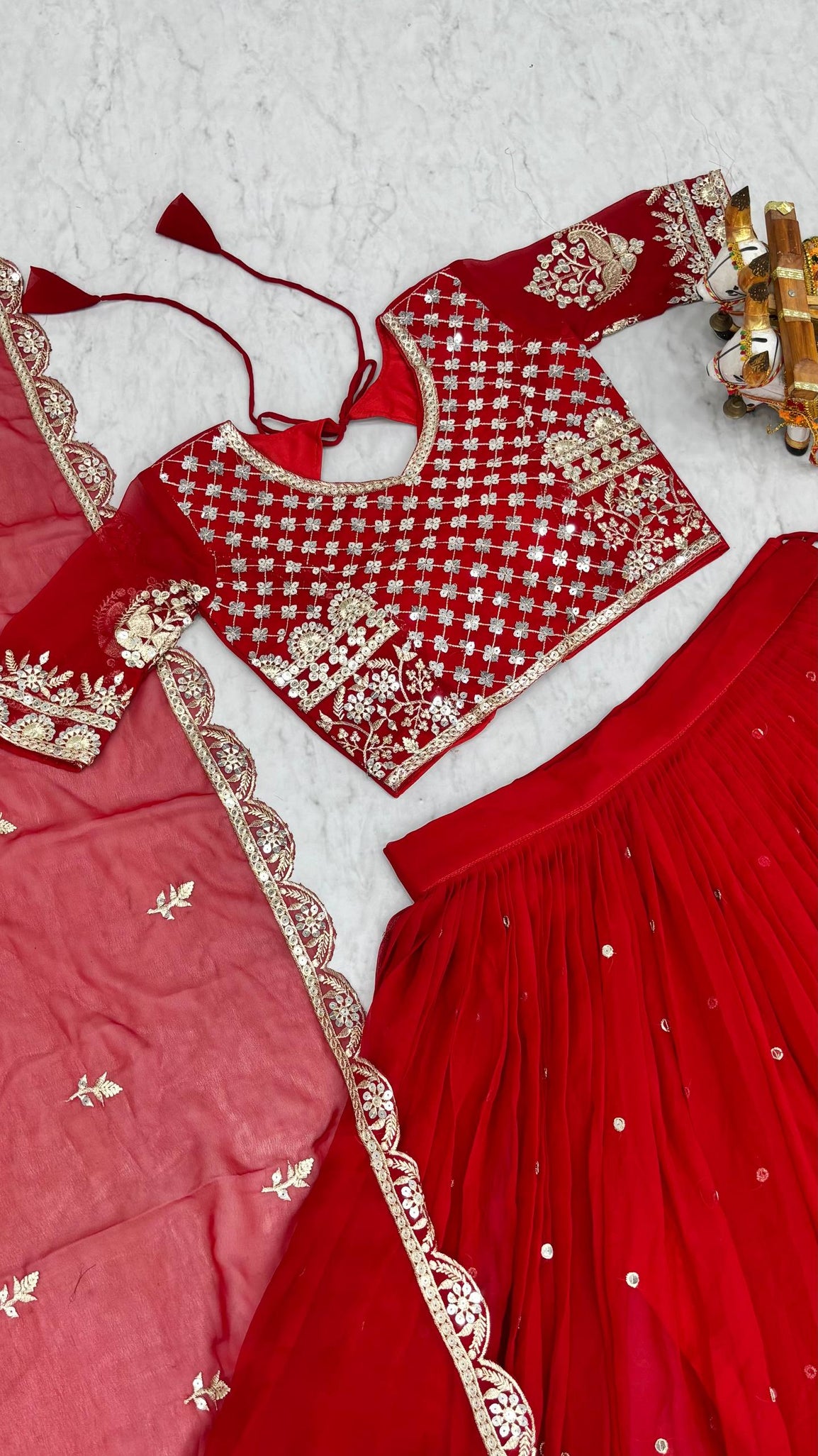 Red Georgette Embroidered Wedding Wear Women Lehenga Choli Dupatta mahezon