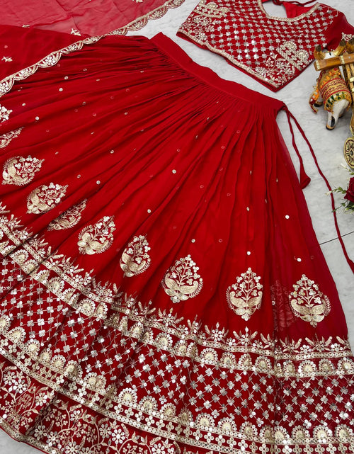Load image into Gallery viewer, Red Georgette Embroidered Wedding Wear Women Lehenga Choli Dupatta mahezon
