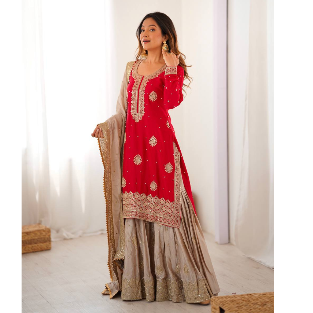 Party Wear Designer Women Top Sharara with Dupatta Suit Dress