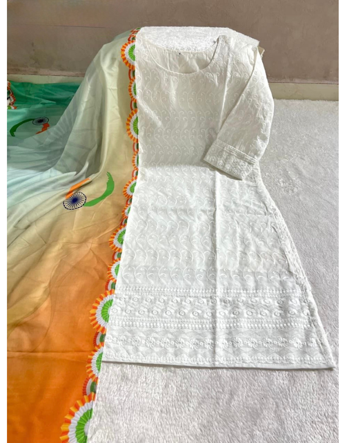 Load image into Gallery viewer, Republic Day Indian Women White Kurta with Tiranga Dupatta
