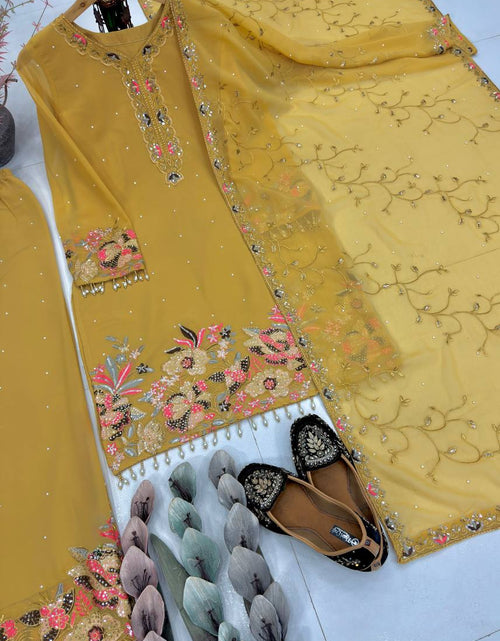 Load image into Gallery viewer, Festive Sequence Embroidered Women Top Palazzo Dupatta Suit Dress mahezon
