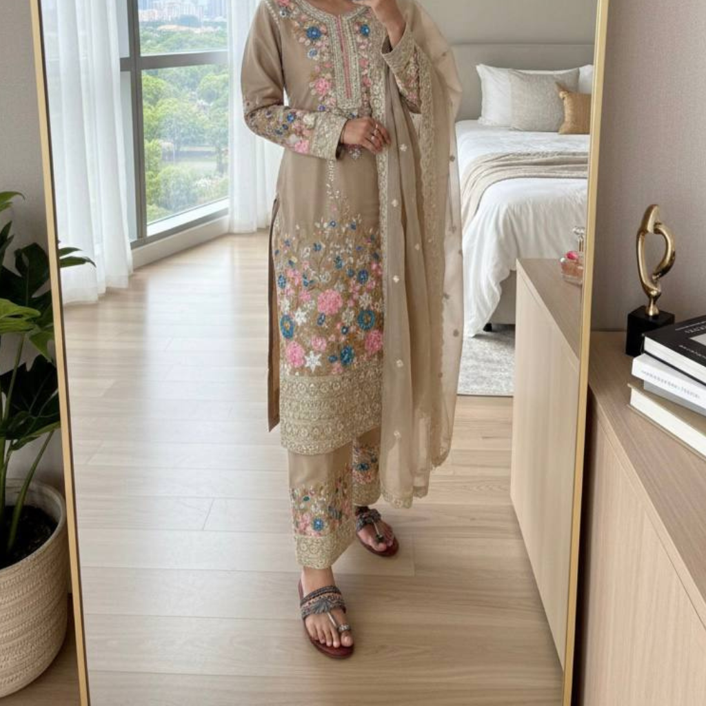 Wedding Sequence Embroidered Women Top Palazzo Dupatta Suit Dress mahezon