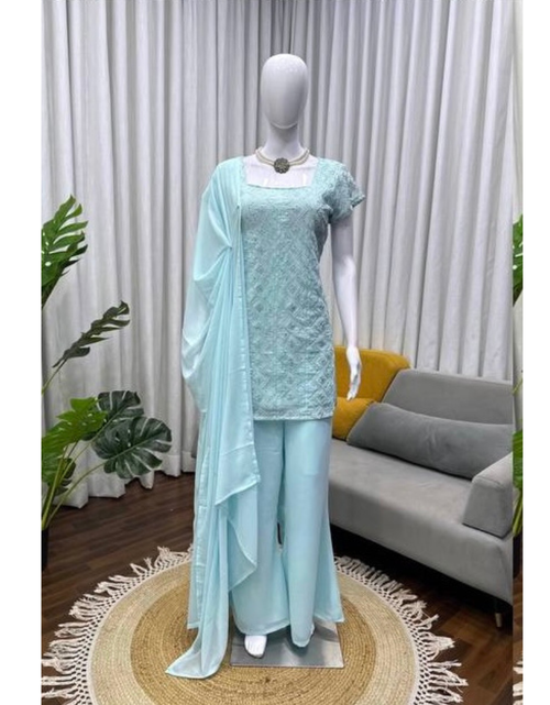 Load image into Gallery viewer, Festive Special Georgette Women Kurti Pant Dupatta Set mahezon
