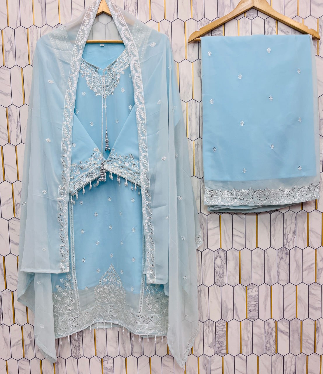 Festive Top Palazzo Dupatta Suit mahezon