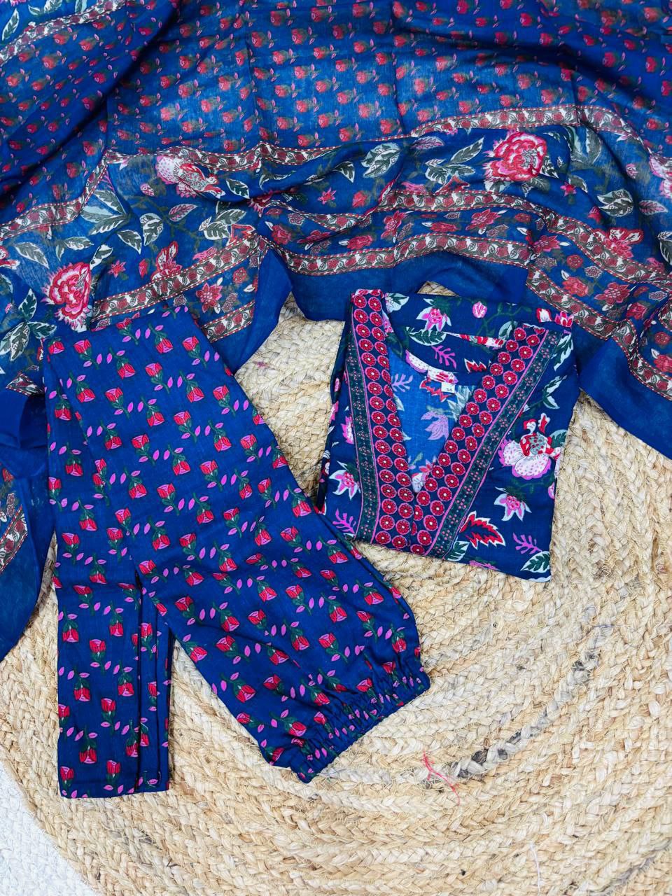 Designer Kids Girls Cotton Kurti Pant Dupatta Set