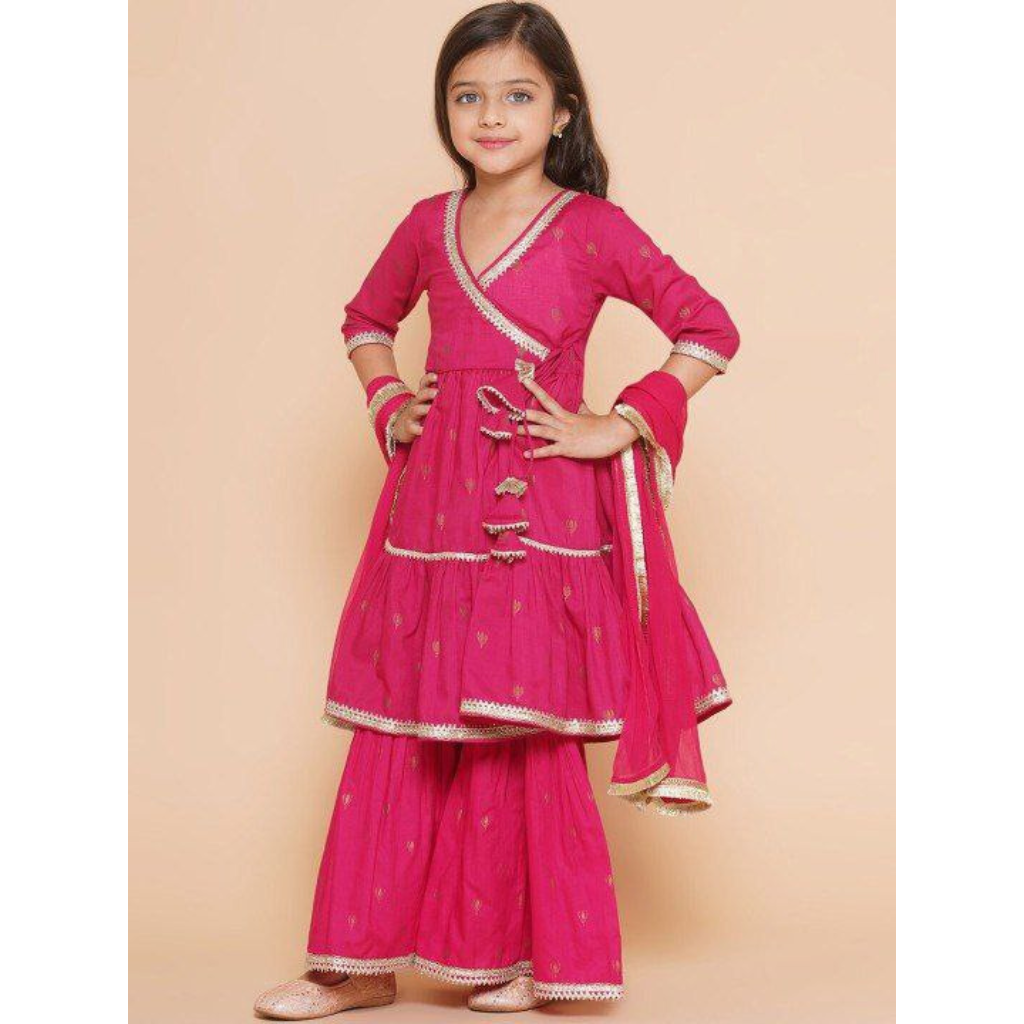 Designer Kids Girls Top Sharara Dupatta Dress