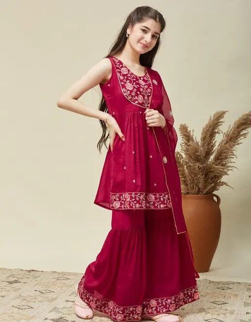 Load image into Gallery viewer, Kids Girls Top Sharara Dupatta Dress
