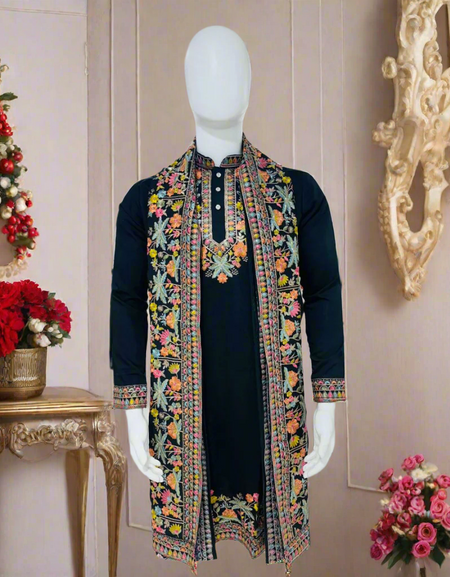 Stylish Embroidery Sequence Men Kurta Dupatta mahezon
