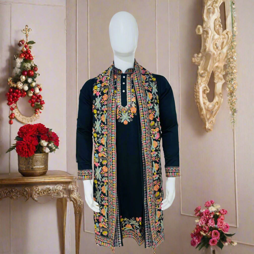 Stylish Embroidery Sequence Men Kurta Dupatta mahezon