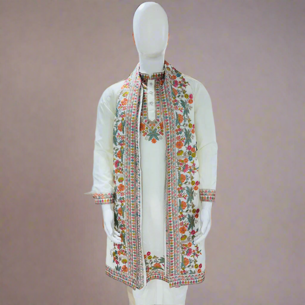Stylish Embroidery Sequence Men Kurta Dupatta mahezon