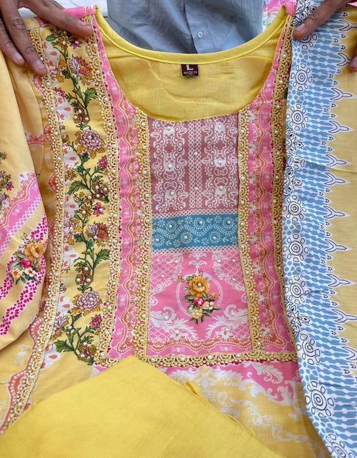 Load image into Gallery viewer, Embroidery Yellow Women&#39;s Kurti Pant with Dupatta Salwar Suit mahezon
