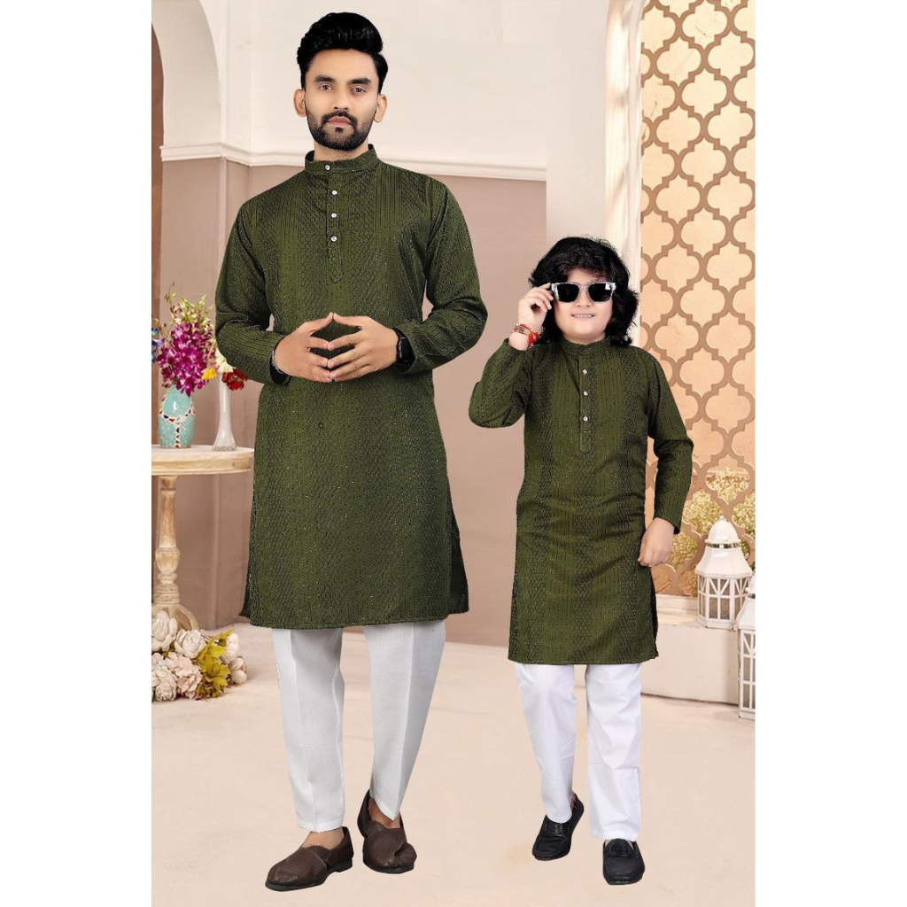 Stylish Father and Son Same Matching Twinning Kurta Pajama Outfits mahezon