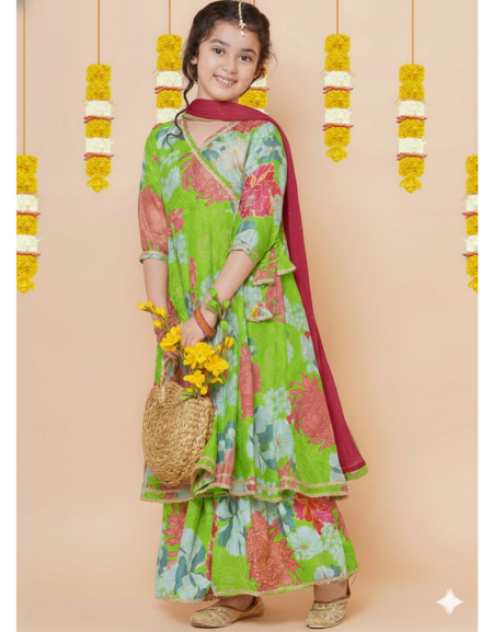 Stylish Girl Kids Kurta Sharara Dupatta Dress mahezon