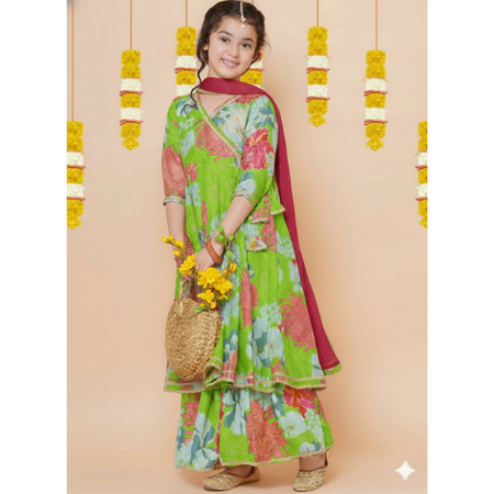 Stylish Girl Kids Kurta Sharara Dupatta Dress mahezon