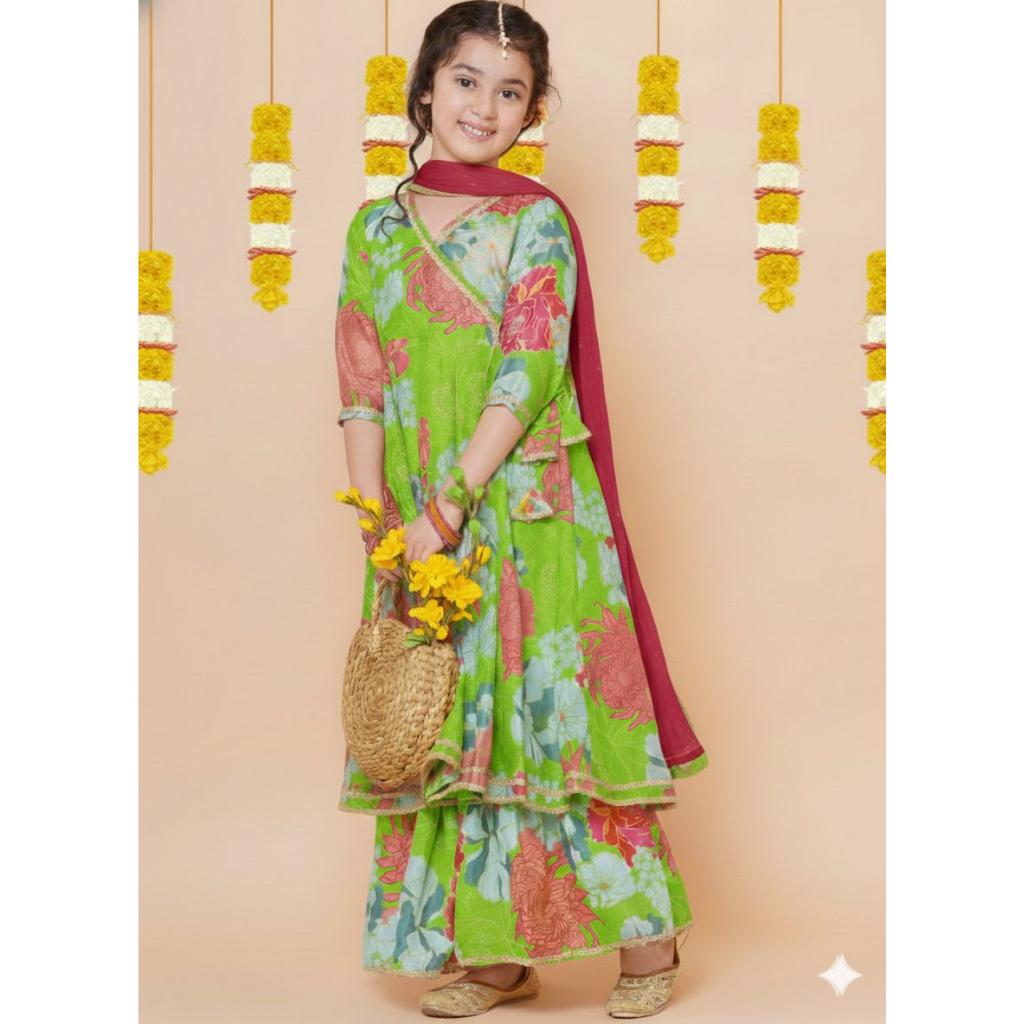 Stylish Girl Kids Kurta Sharara Dupatta Dress mahezon