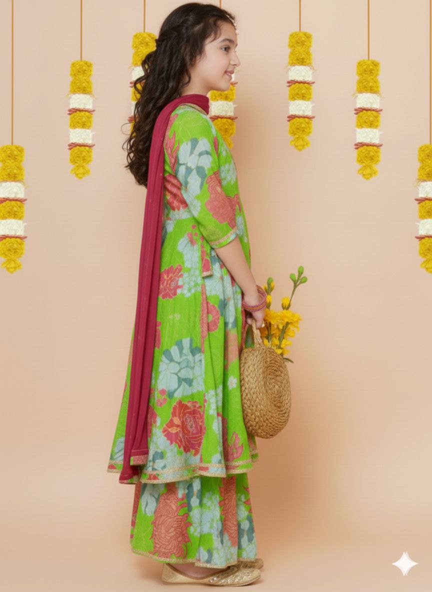 Stylish Girl Kids Kurta Sharara Dupatta Dress mahezon