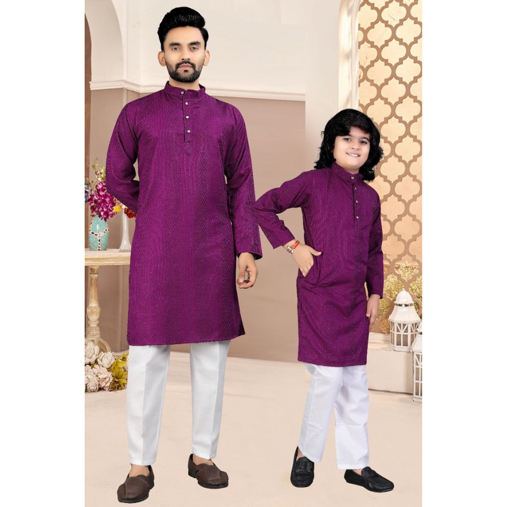 Stylish Indian Father and Son Same Matching Twinning Kurta Pajama Outfits mahezon