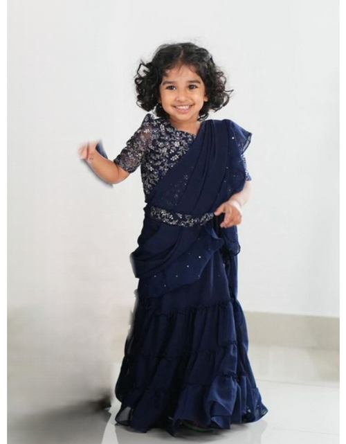 Load image into Gallery viewer, Kids Girls Party wear Purple Lehenga Saree mahezon
