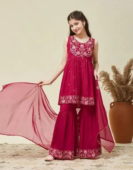 Kids Girls Top Sharara Dupatta Dress