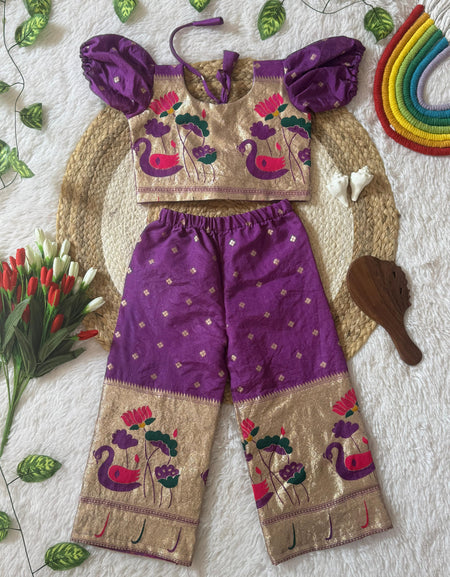 Stylish Paithani Style Kids Girl Co-Ord set mahezon