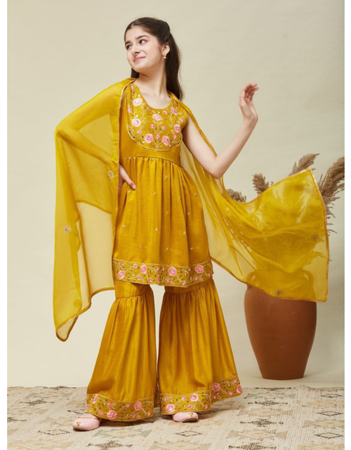 Load image into Gallery viewer, Kids Girls Top Sharara Dupatta Dress
