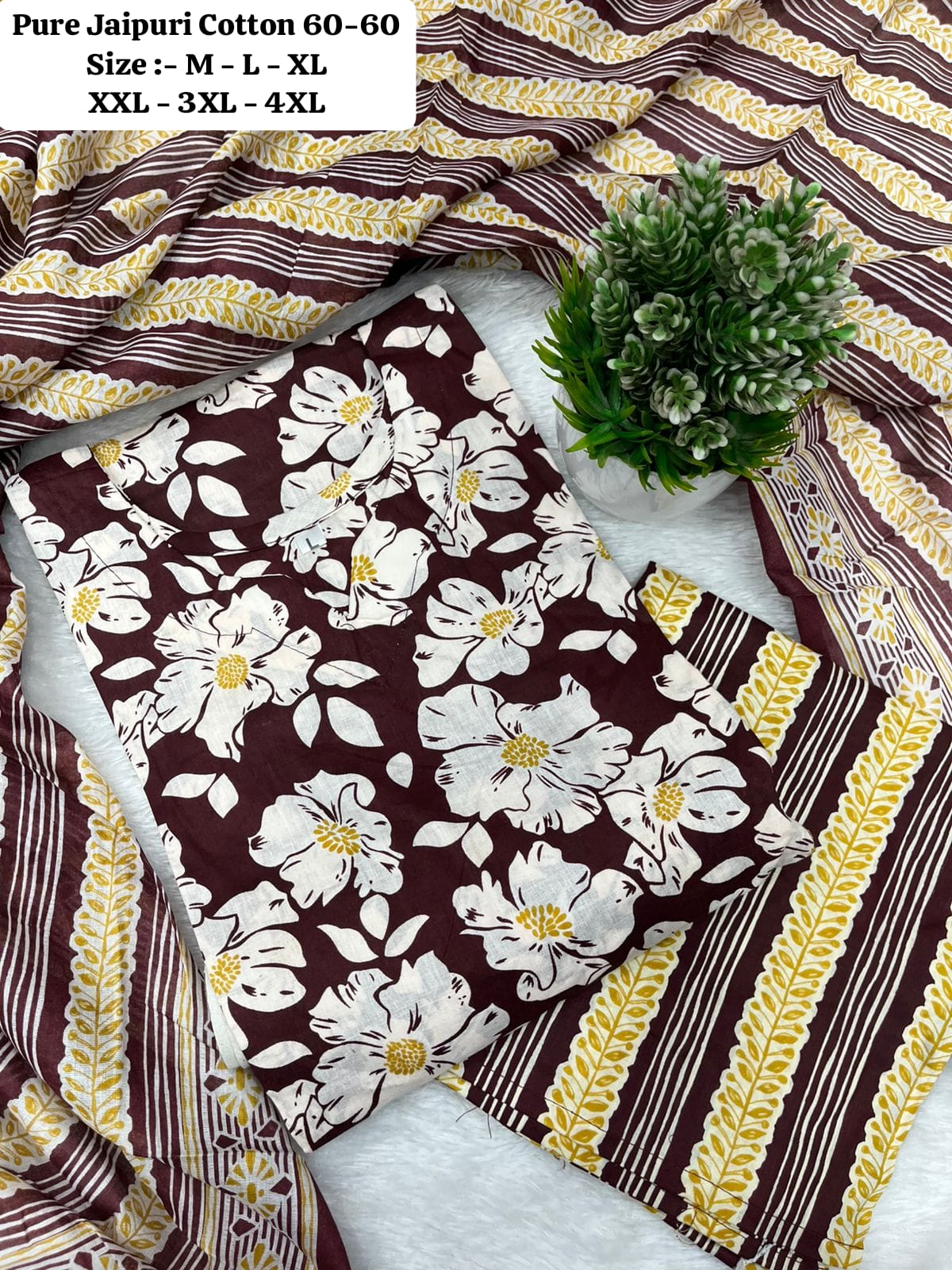 Jaipuri Cotton Women Kurta Pant Dupatta Set mahezon