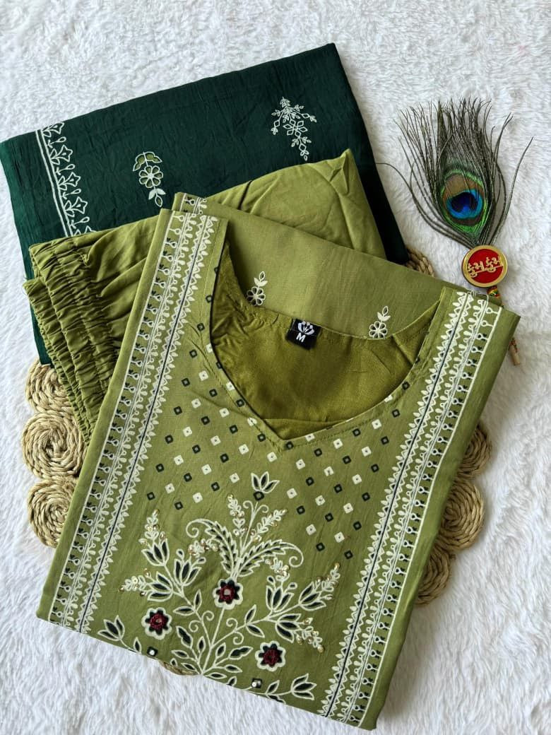 Cotton Women Kurti Pant Dupatta Set mahezon