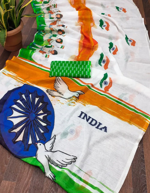 Load image into Gallery viewer, Tiranga Tricolour Women&#39;s Saree for Independence Day and Republic Day mahezon
