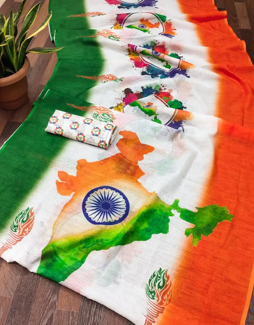 Load image into Gallery viewer, Tiranga Tricolour Women&#39;s Saree for Independence Day and Republic Day mahezon
