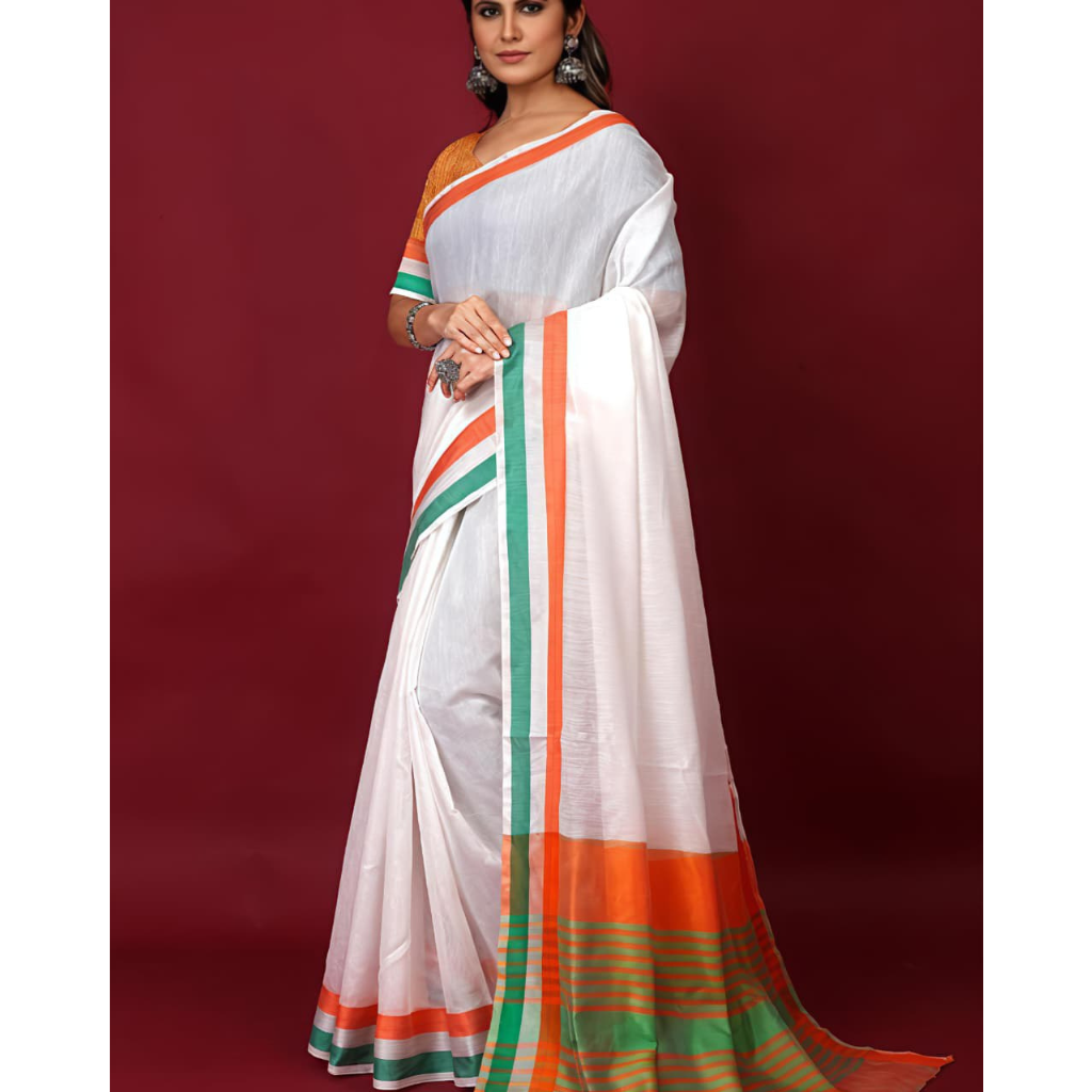 Tiranga Women Special Tricolor Saree mahezon