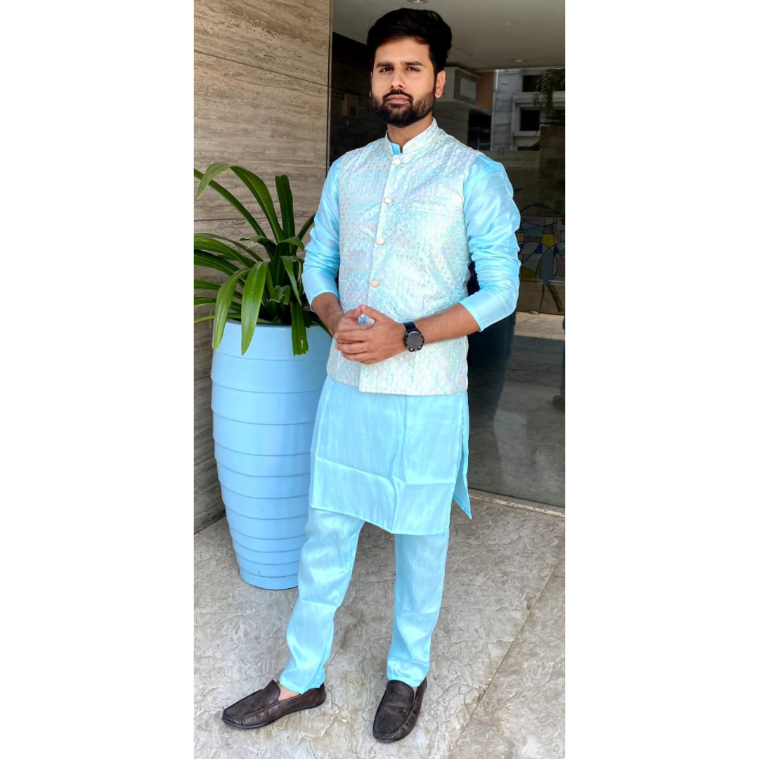 Traditional Party Wear Men Kurta Pajama with Jacket mahezon