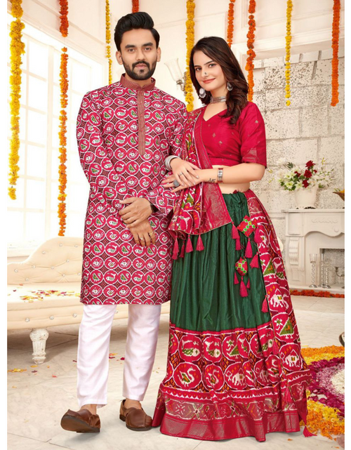 Load image into Gallery viewer, Traditional Couple Wear Men Kurta and Women Lehenga Same Matching Outfits Set mahezon
