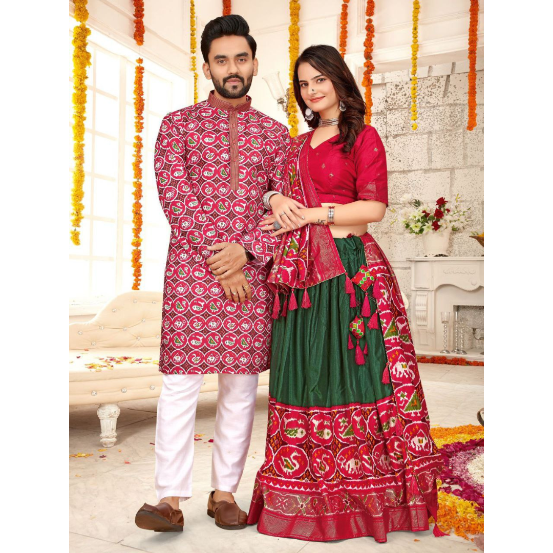 Traditional Couple Wear Men Kurta and Women Lehenga Same Matching Outfits Set mahezon