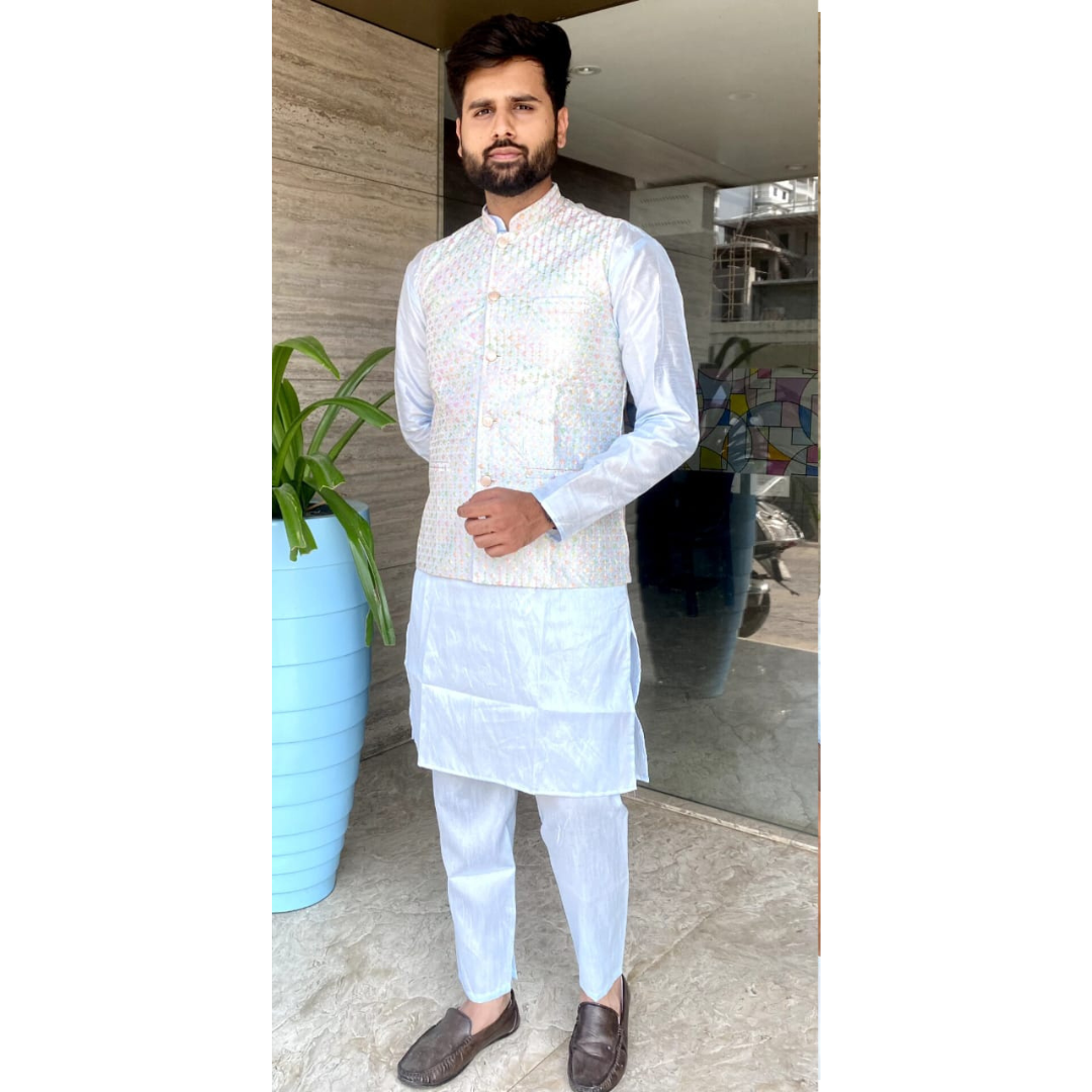 Traditional Party Wear Men Kurta Pajama with Jacket mahezon