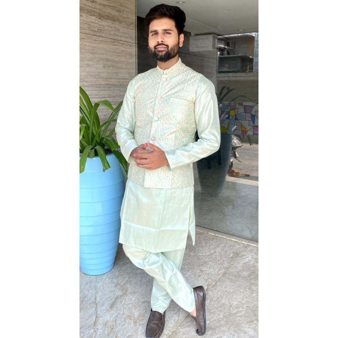 Traditional Party Wear Men Kurta Pajama with Jacket mahezon