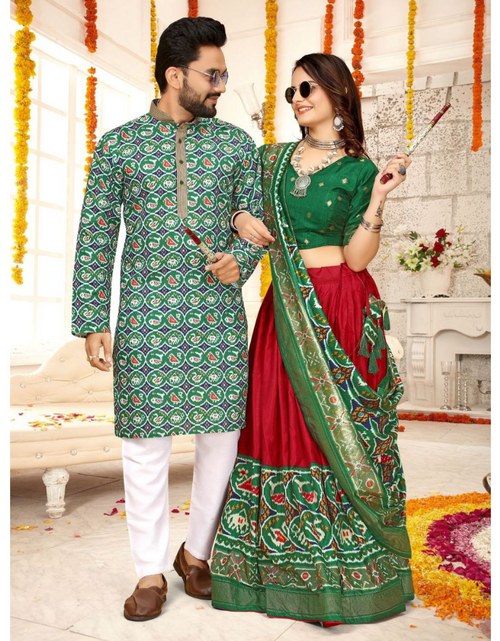 Load image into Gallery viewer, Traditional Indian Couple Wear Men Kurta and Women Lehenga Same Matching Outfits Set mahezon
