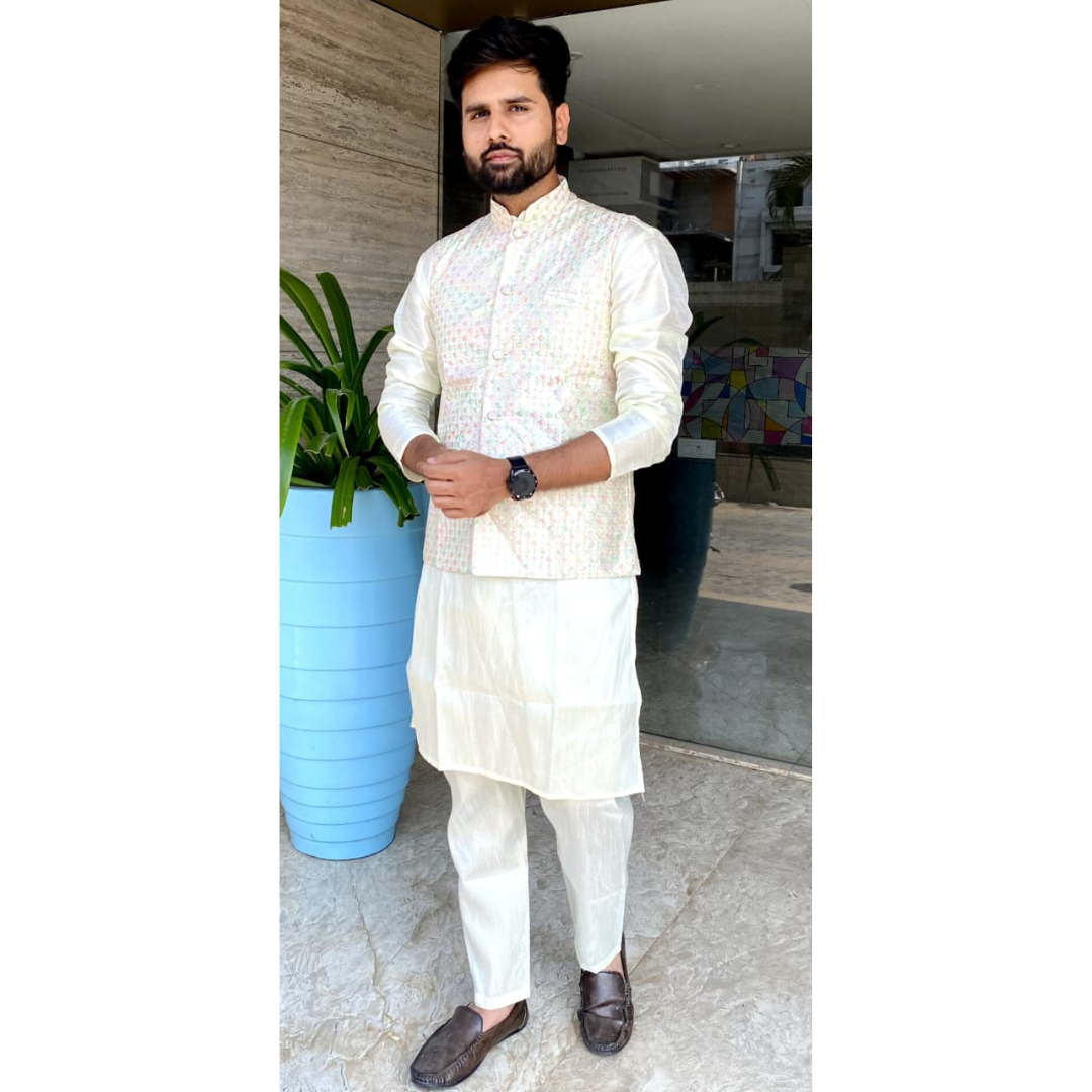 Traditional Party Wear Men Kurta Pajama with Jacket mahezon