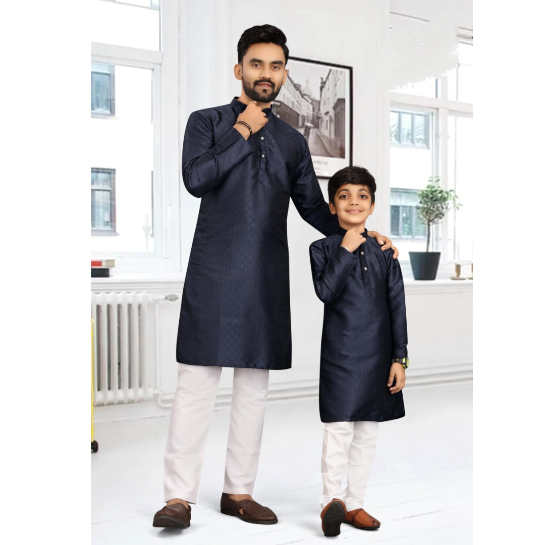 Traditional Party wear Father Son Matching Outfits Dark Blue mahezon