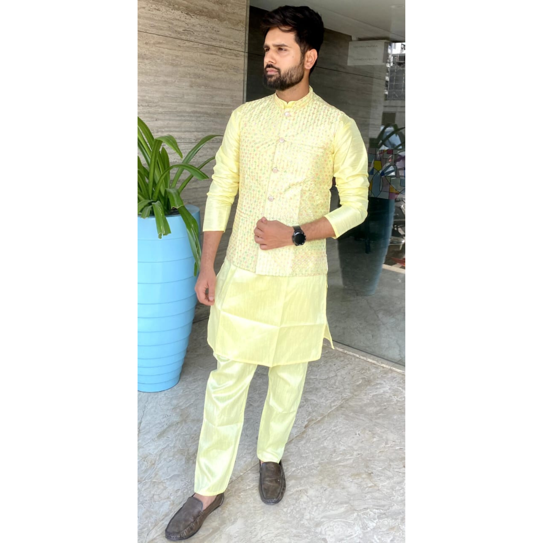 Traditional Party Wear Men Kurta Pajama with Jacket mahezon