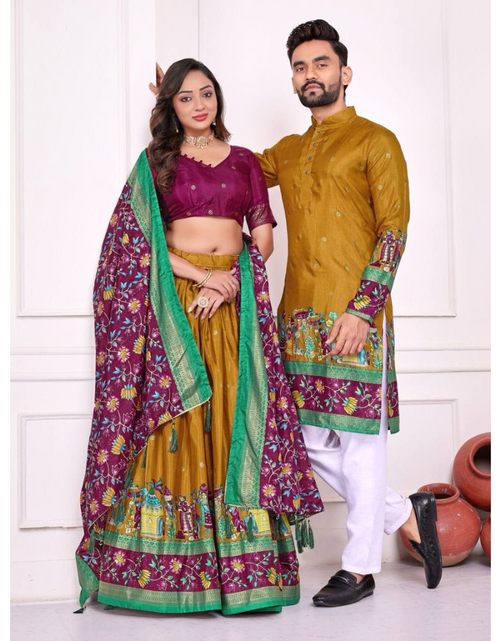 Load image into Gallery viewer, Couple Wear Same Matching Men Kurta Pajama Women Lehenga Choli Dupatta mahezon

