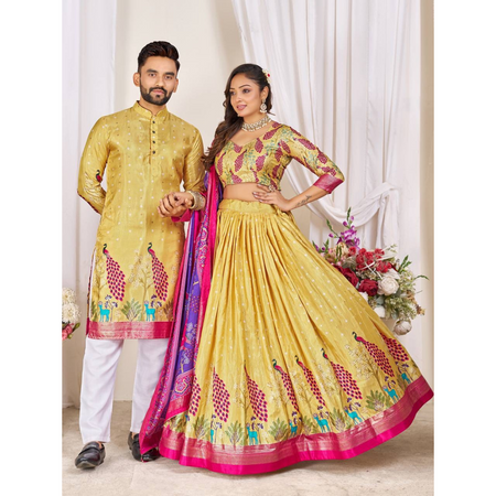 Traditional Couple Wear Same Matching Men Kurta Pajama Women Lehenga Choli Dupatta Outfits mahezon
