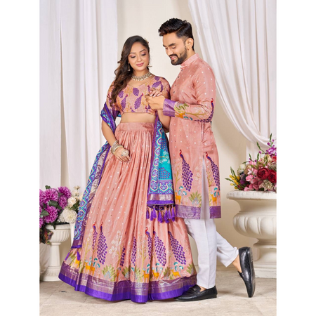 Traditional Couple Wear Same Matching Men Kurta Pajama Women Lehenga Choli Dupatta Outfits mahezon