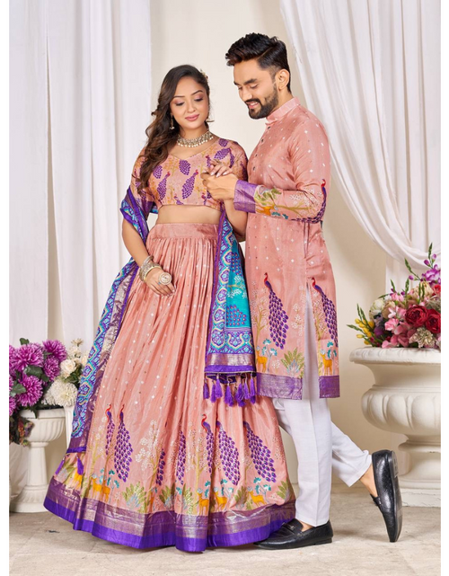 Load image into Gallery viewer, Traditional Couple Wear Same Matching Men Kurta Pajama Women Lehenga Choli Dupatta Outfits mahezon
