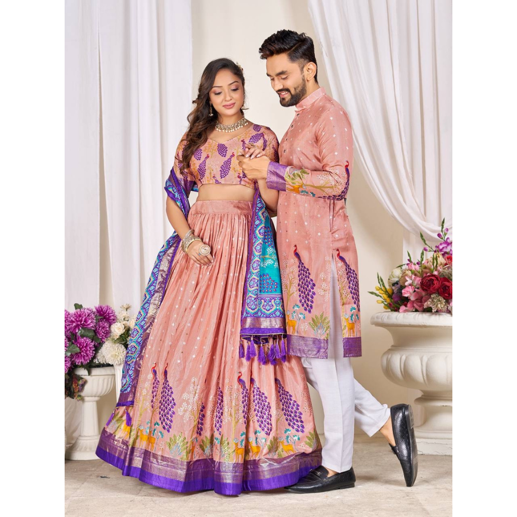Traditional Couple Wear Same Matching Men Kurta Pajama Women Lehenga Choli Dupatta Outfits mahezon